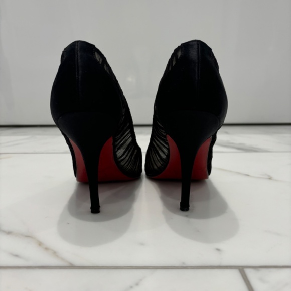Christian Louboutin Follie Draperia Black Ruched Red Sole Pump 100mm Size 35 - Picture 3 of 8